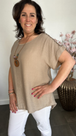 Shirt Nora kant +ketting Taupe