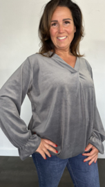 Velvet top Bianca +SIZE licht grijs