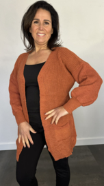 Half lang grof gebreid vest met zakjes stone SALE