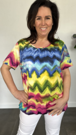 Ballon shirt met elastiek coloured zig zag blauw (+size)