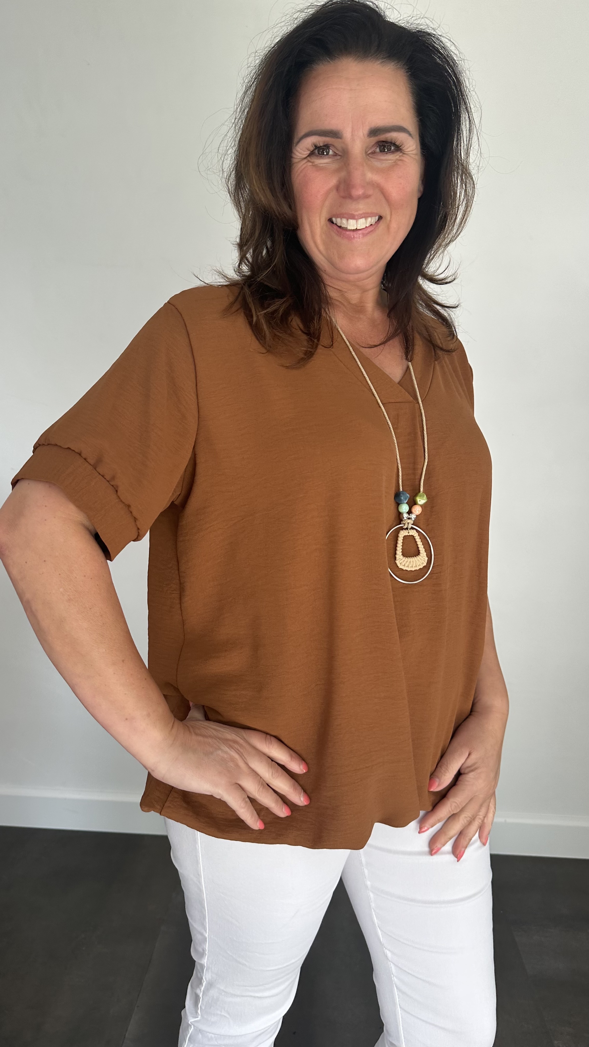 Top Maya korte mouw +SIZE cognac