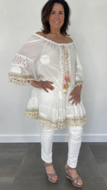 Ibiza tuniek broderie met kant ecru