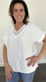 Shirt met glitter v-hals wit