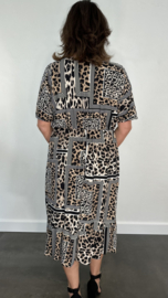 Jurk met elastiek in de taille (soft) panter mix camel