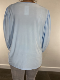 Shirt met v-hals en pofmouw travel licht blauw