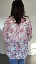 Kanten blouse gebloemd 2-delig roze
