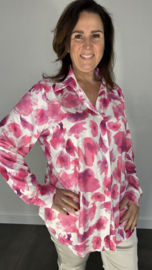 Stretch blouse travel furry spots fuchsia