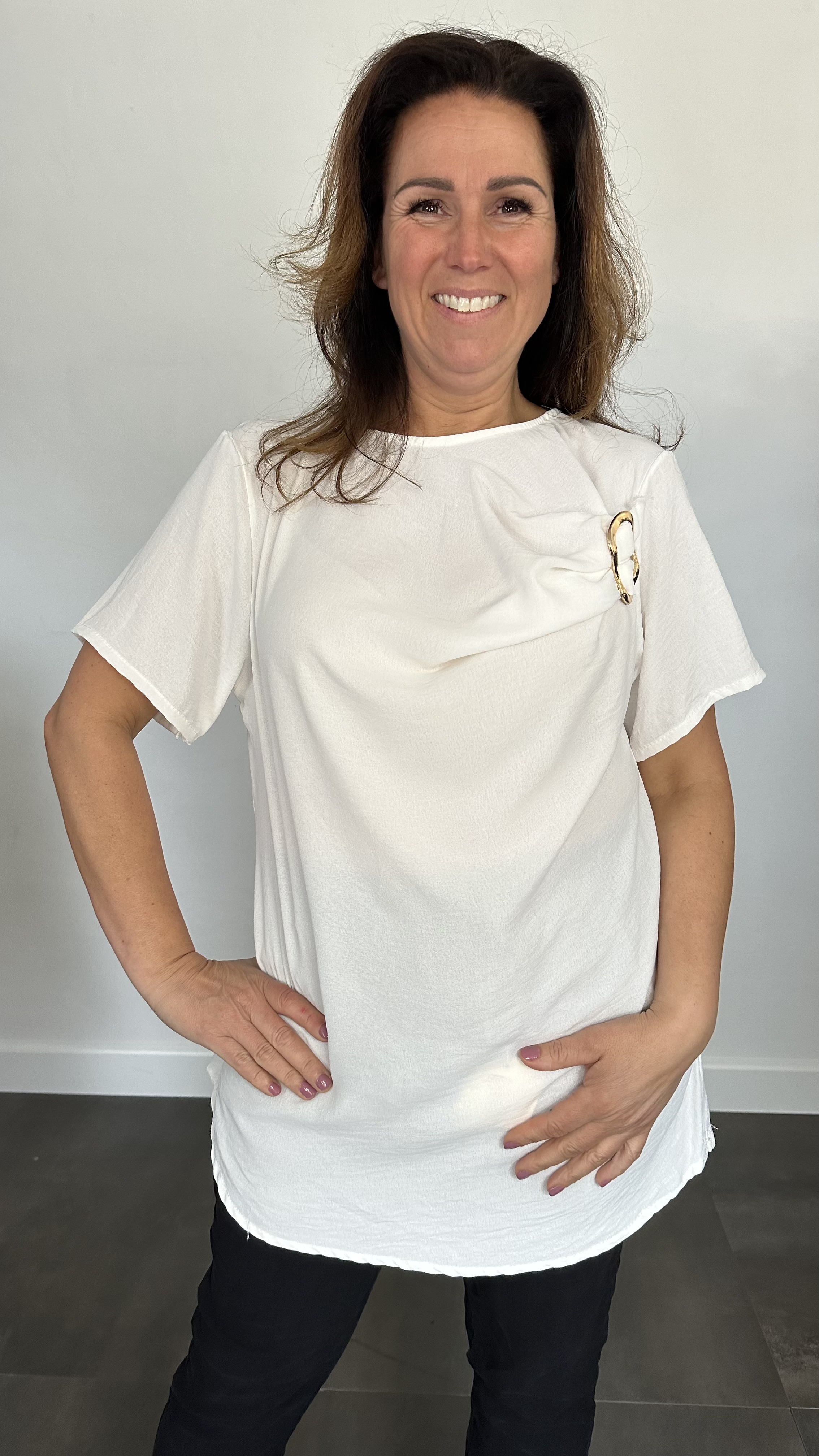 Crepe shirt met gesp ecru