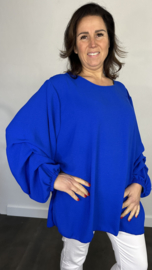 Lange top met gesmokte mouw +SIZE kobalt