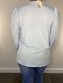 Shirt met kant Diana lange mouw licht blauw
