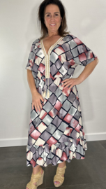 Jurk met elastiek in de taille (soft) square roze/grijs