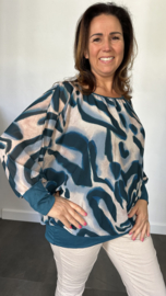 Blouse met boord lange mouw +Size Extra Lava petrol