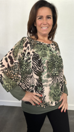 Blouse met boord animal flower army