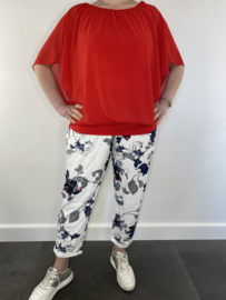 Joggingbroek ecru blauwe bloem +size
