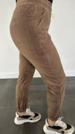 Velvet jogger met elastiek taupe SALE