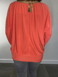 Shirt met elastische boord en vleermuis mouw travel koraal