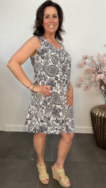 Jurkje met V-hals Paisley gebloemd zwart/wit