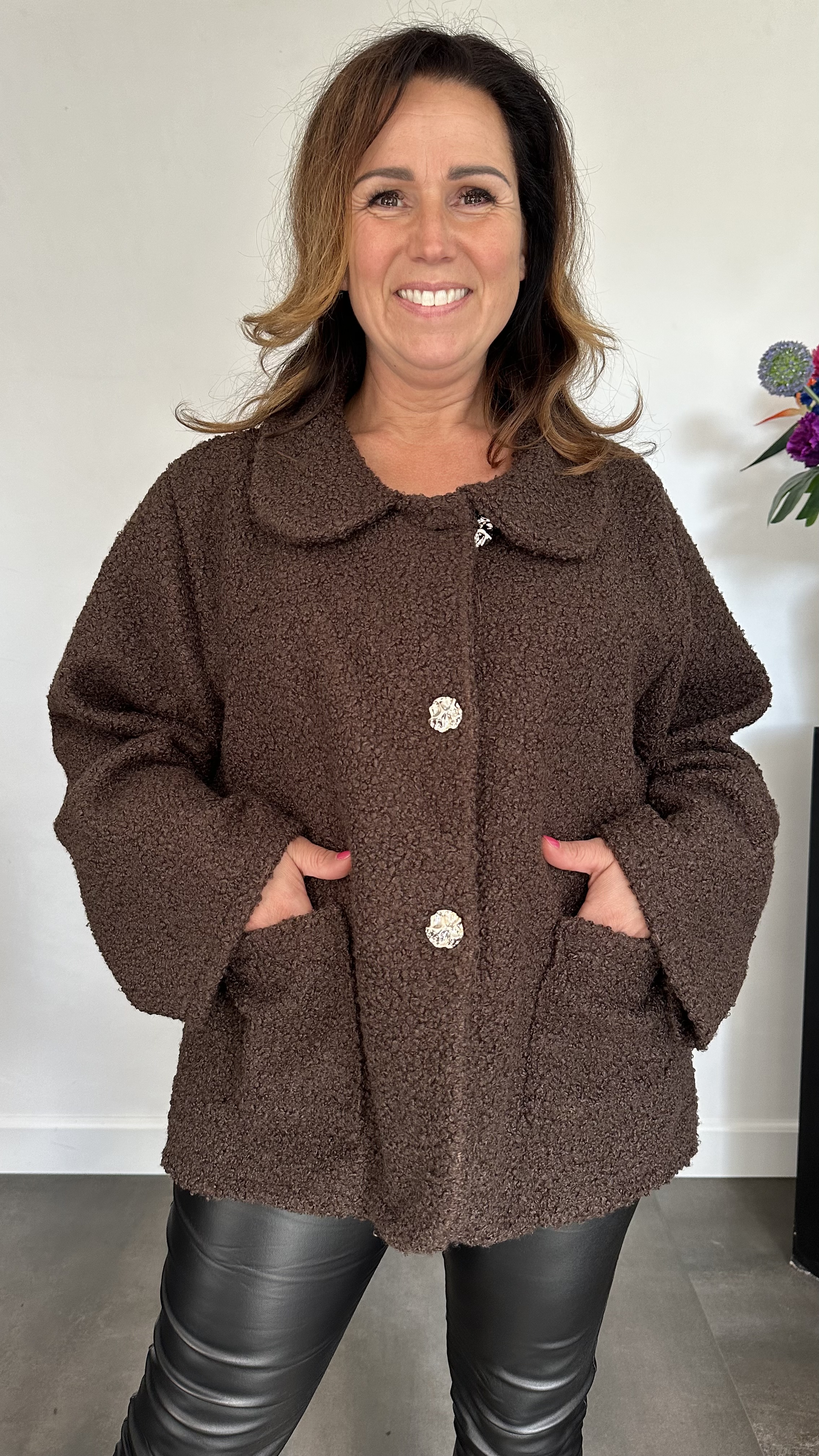 Boucle jasje donker bruin