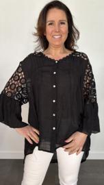 Blouse met kant Conny zwart +SIZE