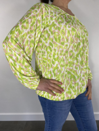 Shirt met plooi en elastiek panter lime