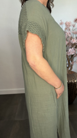 Linnenlook jurk met gehaakt kant Army