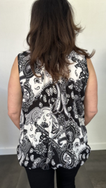 Ballon top paisley zwart/wit