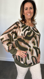 Blouse met boord lange mouw +Size Extra Lava army