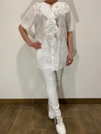 Broderie blouse met ruche wit