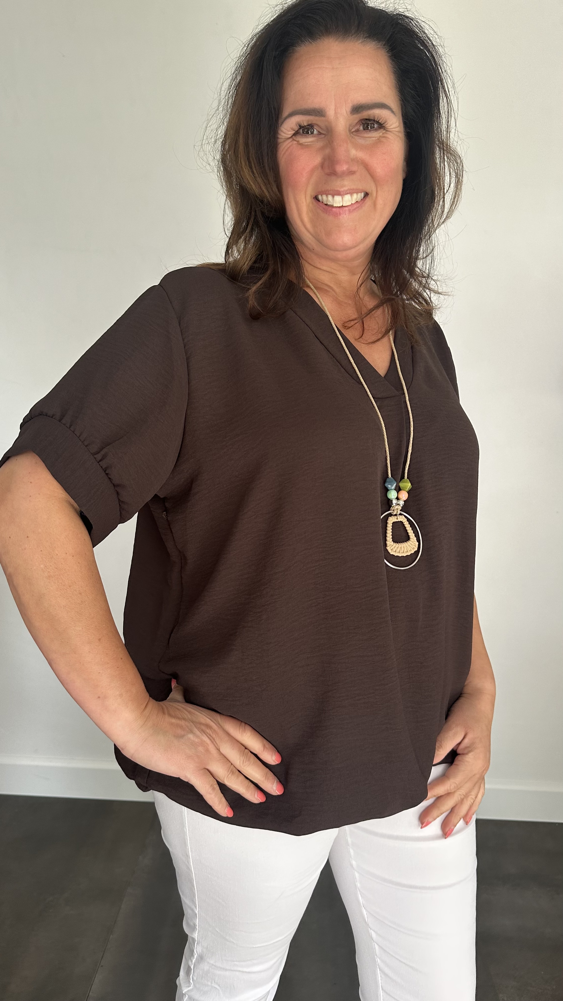Top Maya korte mouw +SIZE donker bruin