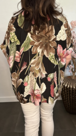 Gebloemd shirt Bodien Zwart