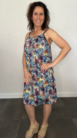 Jurkje met spaghettibandjes little palm blauw  +SIZE