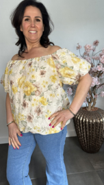 Broderie ballon blouse gebloemd Geel