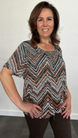 Ballon shirt met elastiek zig zag spikkel army  (+size)