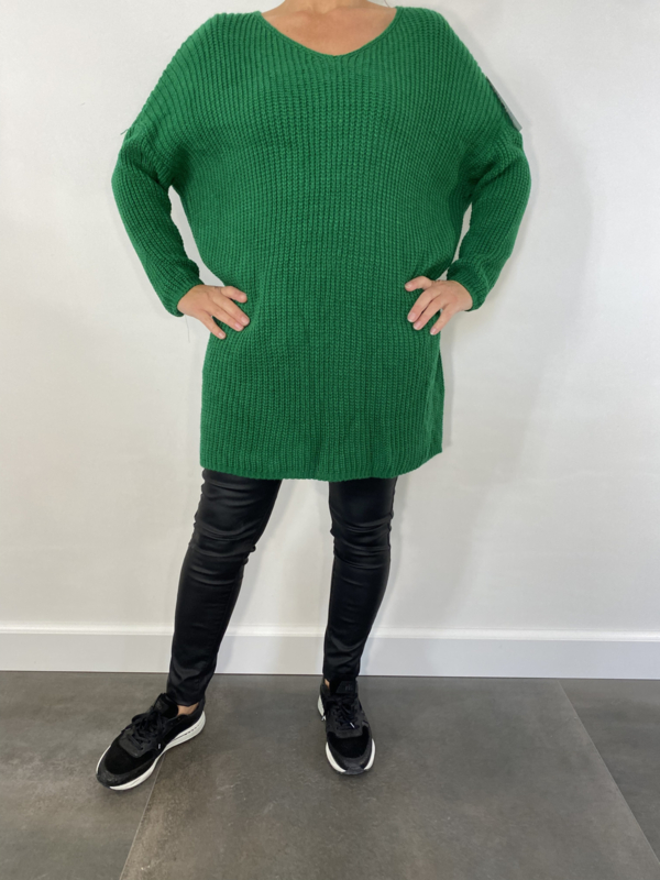 Grof gebreide oversized trui met v hals groen Truien Vesten