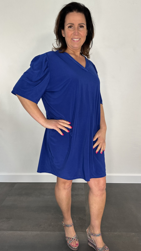 Tuniek jurk Gina travel met pofmouw kobalt Tunieken SASMODE.NL