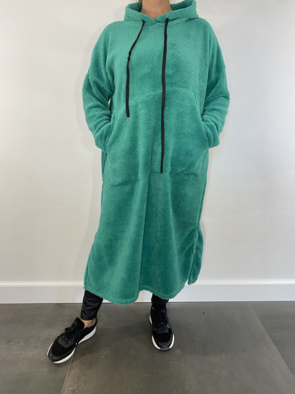 nul zout Mijnenveld Fluffy jurk met capuchon groen | Jurken | SASMODE.NL