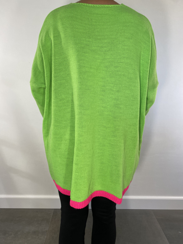 Oversized gebreide trui met gekleurde boord neon groen SALE Truien Vesten SASMODE.NL