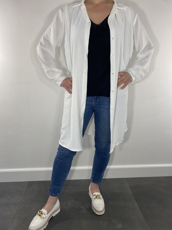 Half lange blouse jurk ecru Blouses SASMODE.NL