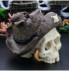 Aquarium decoratie /Piraten schedel met hoed As-217