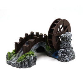 Brug met luchtaansluiting watermolen 26 cm  / Aquariumdecoratie As-283