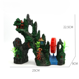 Rotspartij waterrad + luchtaansluiting  22,5 cm/ Aquariumdecoratie  As-148