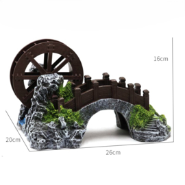 Brug met luchtaansluiting watermolen 26 cm  / Aquariumdecoratie As-283