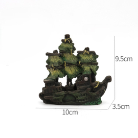 Zeilboot scheepswrak 9,5 cm / Aquariumdecoratie As-189