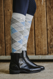 Chaussettes EQUITHÈME Argyle Gris clair/bleu ciel