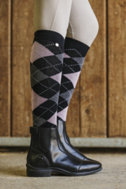 EQUITHÈME Argyle rijkousen Zwart/Oud Roze