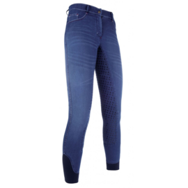HKM Rijbroek Summer Denim Easy Jeansblauw silicoon zitvlak