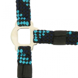 EQUITHÈME Tressé halster met touw turquoise/navy/zwart