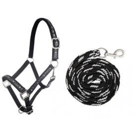 HKM Halster met touw Sterretjes Zwart/Zilver