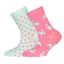Ewers - Socken 2-Pack Flamingo/Dots - Rosa/Mint