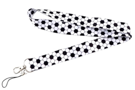 Keycord Telefoonkoord Voetbal patroon 45CM Zwart Wit